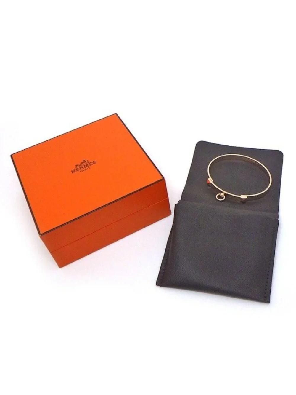Hermes Bangle Collier de Chien PM Pyramid Medallion 18k Pink Gold #lg Bracelet